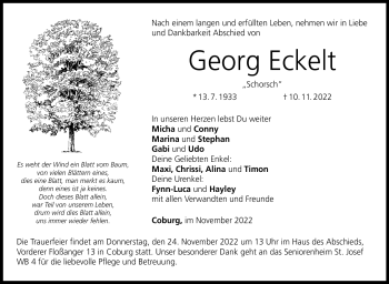 Traueranzeige von Georg Eckelt von Neue Presse Coburg