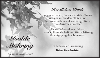 Traueranzeige von Isolde Möhring von Südthüringer Presse