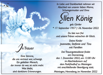 Traueranzeige von Ellen König von Südthüringer Presse