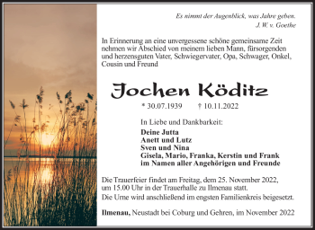 Traueranzeige von Jochen Köditz von Südthüringer Presse