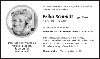 Traueranzeige von Erika Schmidt von Südthüringer Presse