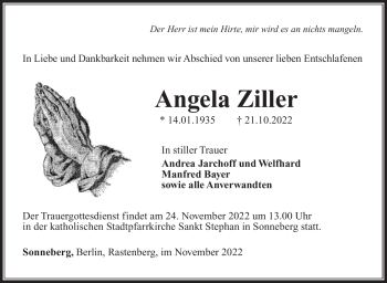 Traueranzeige von Angela Ziller von Südthüringer Presse