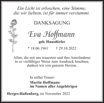 Traueranzeige von Eva Hoffmann von Südthüringer Presse
