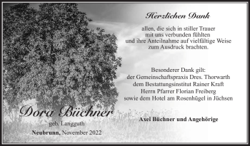 Traueranzeige von Dora Büchner von Südthüringer Presse