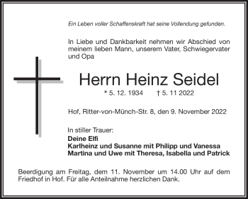 Traueranzeige von Heinz Seidel von Frankenpost