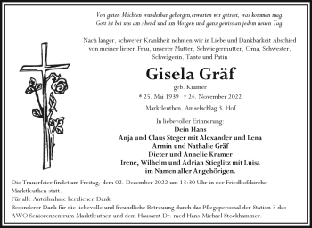 Traueranzeige von Gisela Gräf von Frankenpost