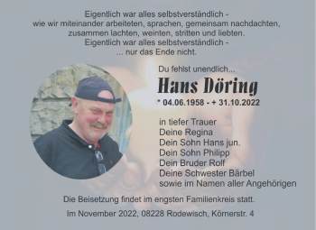Traueranzeige von Hans Döring von Frankenpost