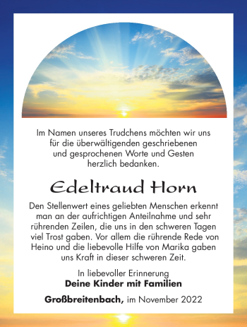 Traueranzeige von Edeltraud Horn von Südthüringer Presse