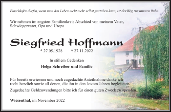Traueranzeige von Siegfried Hoffmann von Südthüringer Presse