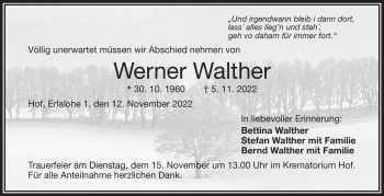 Traueranzeige von Werner Walther von Frankenpost
