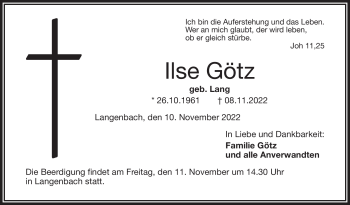 Traueranzeige von Ilse Götz von Frankenpost