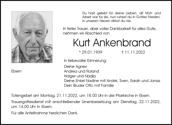 Traueranzeige von Kurt Ankenbrand von Neue Presse Coburg