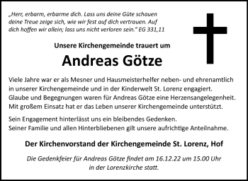 Traueranzeige von Götze Andreas von Frankenpost