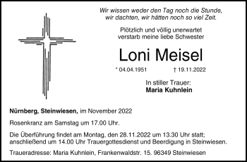 Traueranzeige von Loni Meisel von Neue Presse Coburg