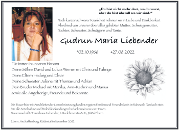 Traueranzeige von Gudru Maria Liebender von Neue Presse Coburg