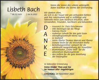 Traueranzeige von Lisbeth Bach von Südthüringer Presse