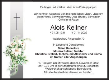 Traueranzeige von Alois Kellner von Frankenpost