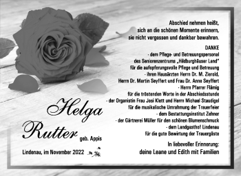 Traueranzeige von Helga Rutter von Südthüringer Presse