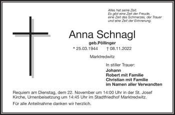 Traueranzeige von Anna Schnagl von Frankenpost