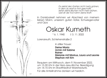 Traueranzeige von Oskar Kumeth von Frankenpost