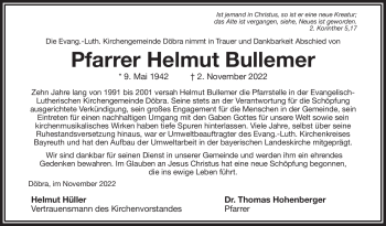 Traueranzeige von Helmut Bullemer von Frankenpost