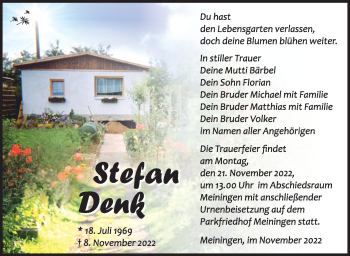 Traueranzeige von Stefan Denk von Südthüringer Presse