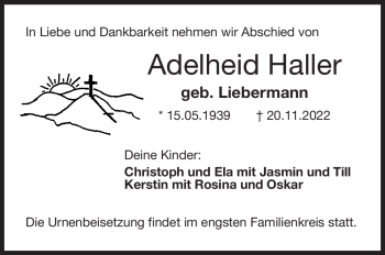 Traueranzeige von Adelheid Haller von Neue Presse Coburg