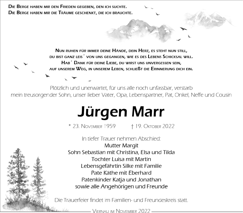  Traueranzeige für Jürgen Marr vom 05.11.2022 aus Südthüringer Presse