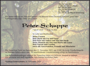 Traueranzeige von Peter Schuppe von Südthüringer Presse