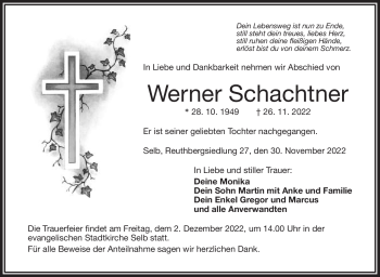 Traueranzeige von Werner Schachtner von Frankenpost