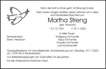 Traueranzeige von Martha Streng von Neue Presse Coburg