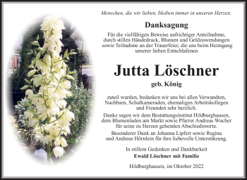 Traueranzeige von Jutta Löschner von Südthüringer Presse