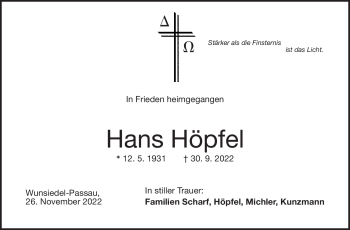 Traueranzeige von Hans Höpfel von Frankenpost