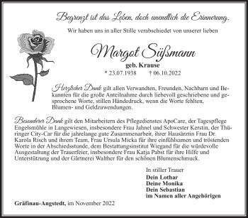Traueranzeige von Margot Süßmann von Südthüringer Presse