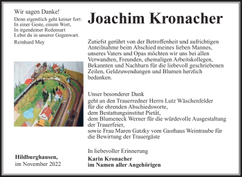 Traueranzeige von Joachim Kronacher von Südthüringer Presse