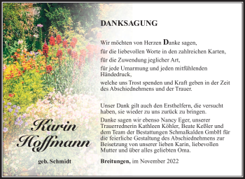 Traueranzeige von Karin Hoffmann von Südthüringer Presse