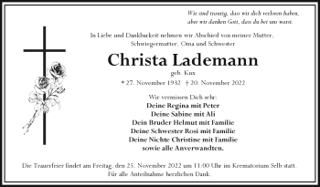 Traueranzeige von Christa Lademann von Frankenpost