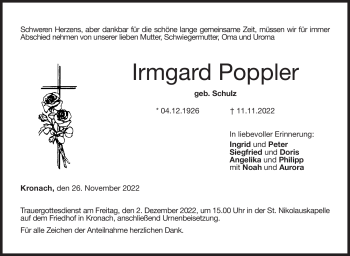 Traueranzeige von Irmgard Poppler von Neue Presse Coburg