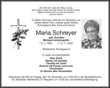Traueranzeige von Maria Schreyer von Frankenpost