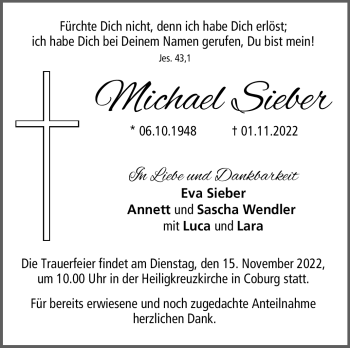 Traueranzeige von Michael Sieber von Neue Presse Coburg