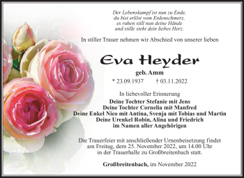Traueranzeige von Eva Heyder von Südthüringer Presse