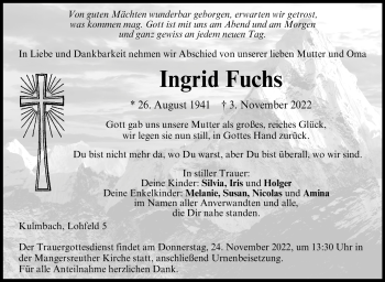 Traueranzeige von Ingrid Fuchs von Neue Presse Coburg