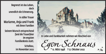Traueranzeige von Egon Schnaus von Südthüringer Presse