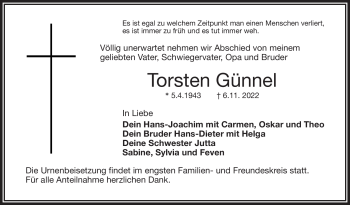 Traueranzeige von Torsten Günnel von Frankenpost