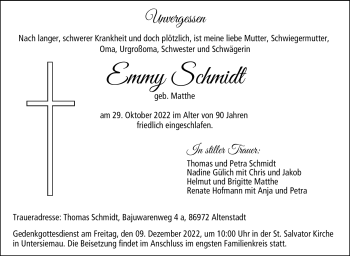 Traueranzeige von Emmy Schmidt von Neue Presse Coburg