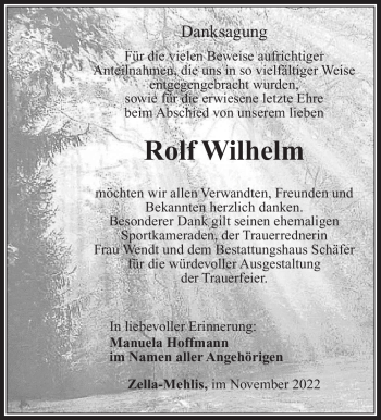 Traueranzeige von Rolf Wilhelm von Südthüringer Presse