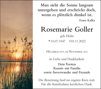 Traueranzeige von Rosemarie Goller von Frankenpost