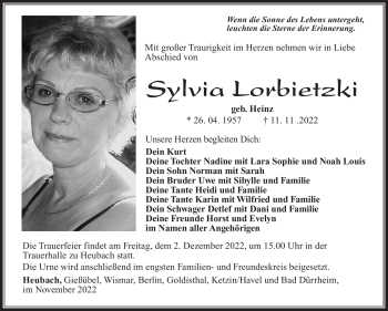 Traueranzeige von Sylvia Lorbietzki von Südthüringer Presse