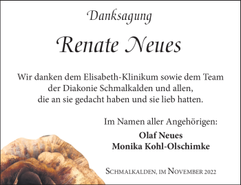 Traueranzeige von Renate Neues von Südthüringer Presse