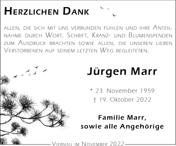 Traueranzeige von Jürgen Marr von Südthüringer Presse